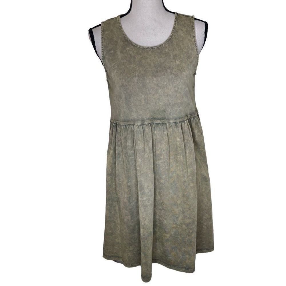 NEW Mystree Marbled Green and Gold Babydoll Style Cottagecore Shift Dress NWT